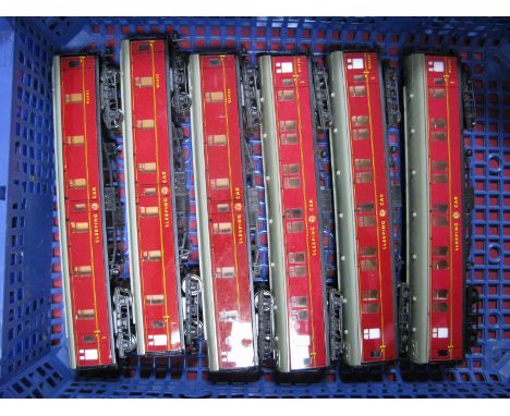 Six Hornby Dublo "Sleeping Car" Coaches, LMS R/No W2402, unboxed, condition very good.