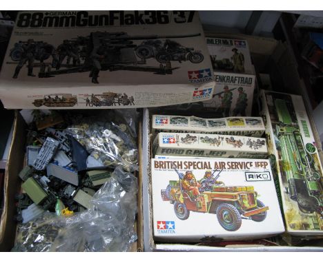 A Quantity of Predominately Military Themed Scale Model Wargaming Vehicles and Figures, both white metal and plastic, in need