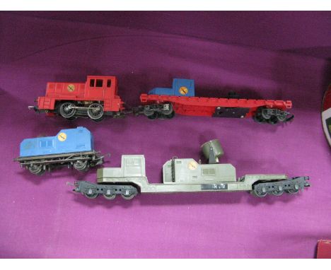 Four Items Triang 'OO' Gauge/4mm Battle Space Rolling Stock, includes Ref R.341 Nato Searchlight - radar wagon etc, spares or
