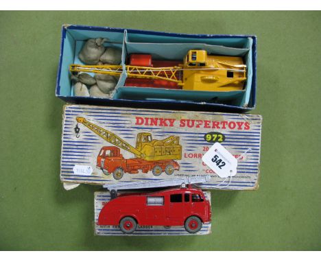 Dinky Toy No. 972 Coles Crane, fair, boxed, box poor, plus Dinky No. 955, fire engine, overall good, boxed, box poor.