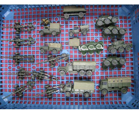 A Quantity of HO/OO Scale Kit Built White Metal and Plastic Model Military Vehicles, including tanks, trucks, artillery, play