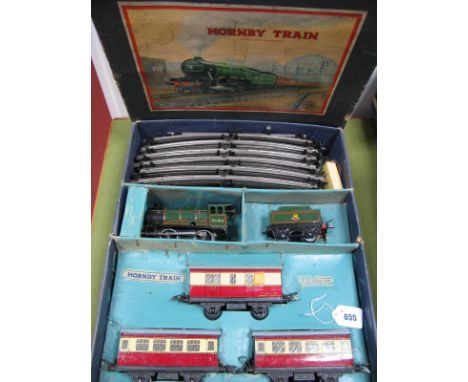 Hornby 'O' Gauge Clockwork Passenger Train Set, comprising No. 51 Locomotive R/No. 50153, plus tender three Blood/Custard coa