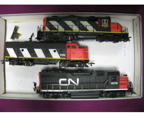 Three "H.O" Gauge Canadian Diesel Locomotives By Bachmann (2) and Lifelike (1), unboxed- condition fair to good. 