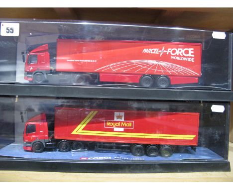 Two Corgi 1:50th Diecast Model Commercial Vehicles, #75502 Leyland DAF box trailer, Royal Mail, #75501 Leyland DAF box traile