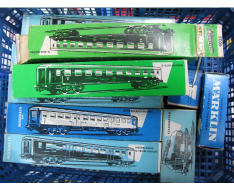 Ten Items Marklin 'HO' Gauge Boxed Rolling Stock, seven Express coaches DB Railways, Ref 4049 (4), 4027, 4023, 4083. Plus two