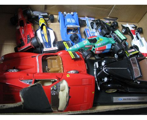 Ten Diecast and Plastic Model Sports and Formula 1 Cars, by Burago, Welly, all 1:18th/1:24th Scale including Welly 1936 Ford 