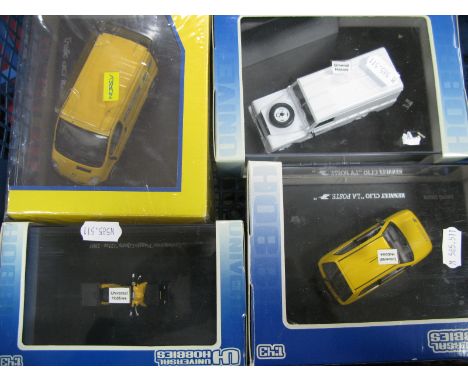 Four 1:43rd Scale Diecast Model Vehicles, by Universal Hobbies, Norev, all with French "La Poste" liveries including Universa