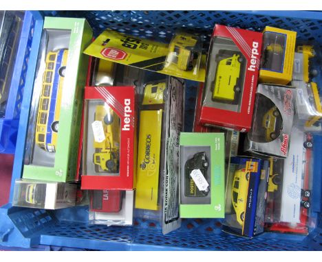 A Quantity of Diecast and Plastic Predominately "HO"/"OO" Scale Lineside Vehicles, by Herpa, Schuco, Busch, Norev and other, 