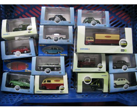 Fifteen Cased Boxed 1:76 Scale Diecast Vehicles, thirteen Oxford, two Base Toys, condition excellent.