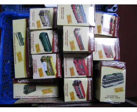 Twelve Atlas Editions 1:76th Scale Diecast Model British Buses and Trams, Great British Buses', including Lincoln Leyland Tit