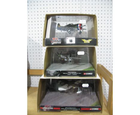 Three Corgi 'WWII Legends' Diecast Model Military Aircraft, comprising of #AA31705 Short Sunderland MKII W6055, ZM-R, RAF, 20