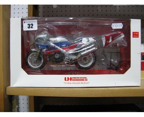 A Universal Hobbies 1:12th Scale Diecast Model Honda RC30 Joey Dunlop # Isle of Man TT F1 Winner, boxed.