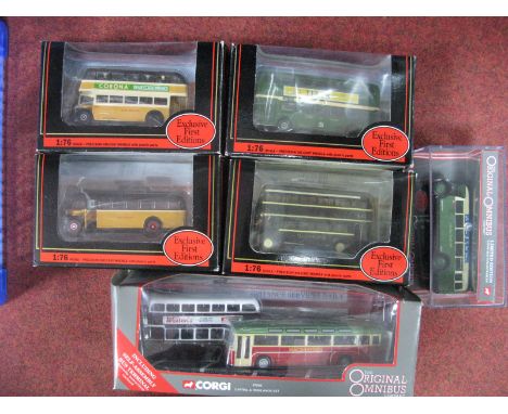 Four EFE 'OO' Scale Buses, plus three original omnibus buses, all boxed.