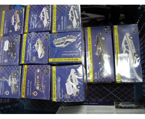 Eleven Atlas Editions 1:43rd Scale Diecast Model British Police Cars, 'Best of British Police Cars', including Ford Cortina M