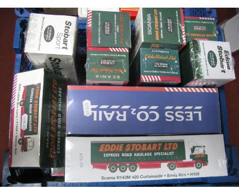 Twelve Atlas Editions 1:76th Scale Diecast Model 'Eddie Stobart' Commercial Vehicles, including Scania R143M 420 Curtainside,