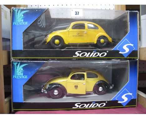 Two Solido 1:18th Scale Diecast Outline Continental 'Postal' Vehicles, comprising VW Beetle 'Osterreichische Post', VW Beetle