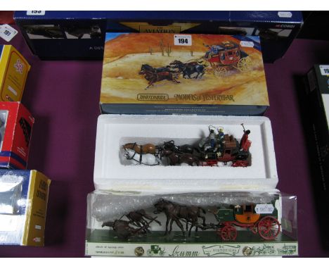 Three Diecast and Plastic Model Stagecoach and Horses Set, by Matchbox, Brumm, including 'Models of Yesteryear' #YSH3 Wells F