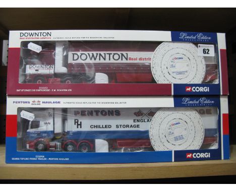 Two Corgi Scale 1:50 Diecast Articulated Units, boxed, Ref CC13211 DAF XF space cab curtain side, "C.M Downton Ltd", Ref CC12