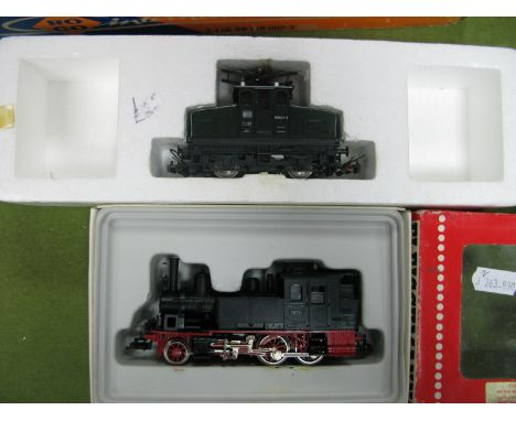 Two 'HO' Gauge DB Railway (German) Locomotives, boxed, Fleischmann Ref 4016 2-4-0 tank R/No 70091. Roco Ref 4128A 0-4-0 elect