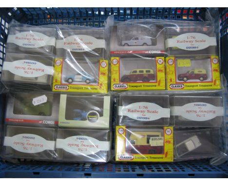 Sixteen Cased Oxford Classix Diecast 1:76 Scale Vehicles, condition excellent. British Rail livery noted.