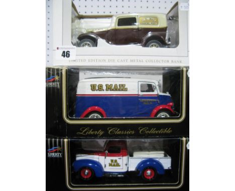 Three Diecast Model Vehicles, by Liberty Classics, Spec Cast, including Liberty Classics USPS 1947 International 'U.S. Mail',