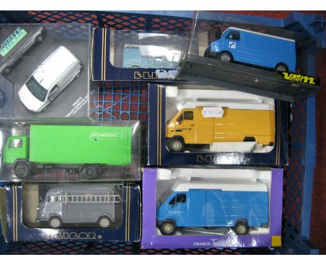 Seven Diecast Model Vehicles, by Eligor NZG, Vitesse, Verem, approximately 1:43rd in scale all continental postal and telecom