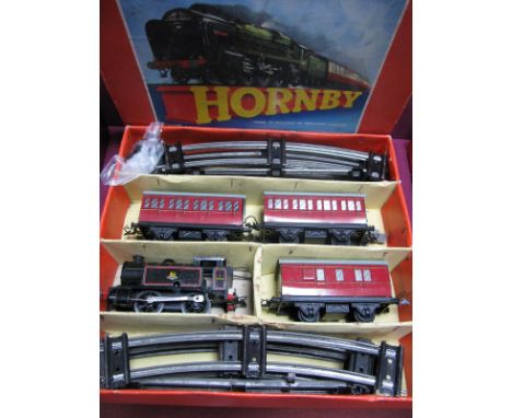 Hornby 'O' Gauge No. 41 Clockwork Tank Passenger Set, boxed 0-4-0 Locomotive BR black R/No. 82011, three LMS coaches (two pas