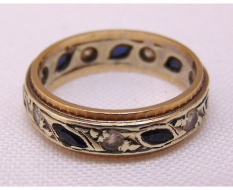9ct yellow and white gold, sapphire eternity ring, approx total weight 4.2g
