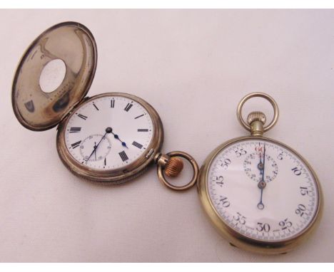 A hallmarked silver half hunter pocket watch and a stopwatch