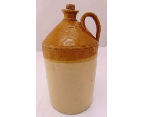 A Doulton Lambeth ceramic flagon with loop side handle and cork stopper, 41cm (h)