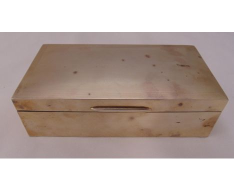 A hallmarked silver rectangular engine turned cigarette box, cedar wood lining, Birmingham 1955, 17 x 9 x 5cm