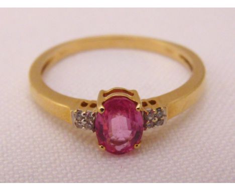 14ct yellow gold, pink sapphire and diamond ring, approx total weight 2.4g