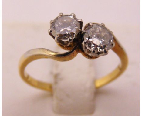 18ct gold and platinum two stone diamond ring, approx total weight 2.4g