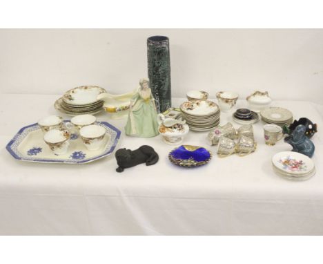 A vintage Zimco porcelain coffee service, decorated with roses; and a sepia printed Staffordshire part tea service; a Fat Lav