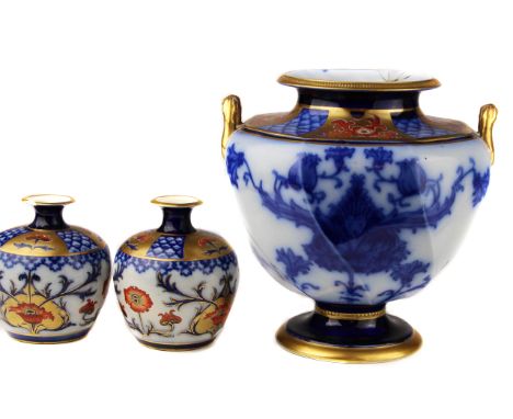 A pair of Macintyre Burslem Aurelian vases, Rd No.314901, squat ovoid form with short trumpet neck enamelled in Imari colours