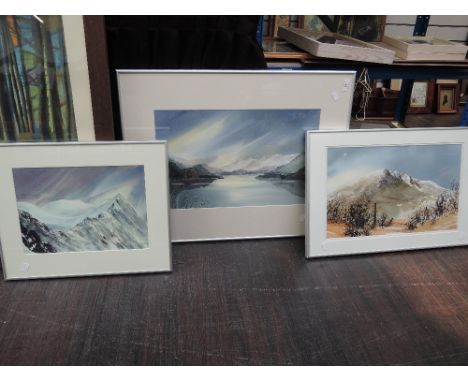 Two watercolours and a print,  Marilyn Tordoff, landscapes