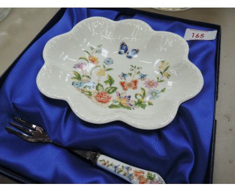 An Ainsley pickle dish and fork 'Cottage Garden'