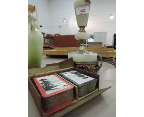 A onyx table lamp and 2 sets of playing cards in chinoiserie style