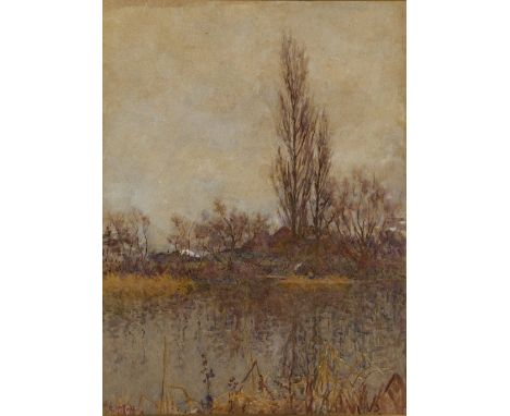 George Herbert Jupp (1869-1942) Figures fishing on river signed (lower left) watercolour 49 x 36cm. The sky has some discolou