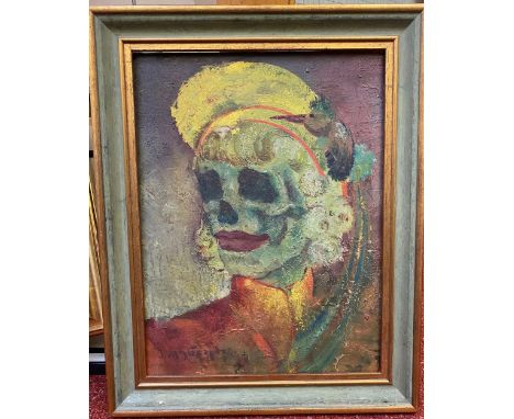20th Century Dutch School Portrait of a clown indistinctly signed 'J. van G..?' oil on canvas 39 x 29cm.