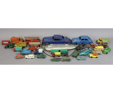 Twenty-nine various die-cast scale model vehicles by Dinky, Corgi, and others, and three various toy cars, all unboxed.