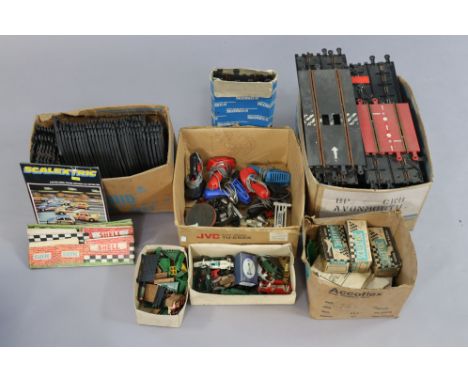Various Scalextric model cars, racing track, model figures, etc, boxed &amp; unboxed.