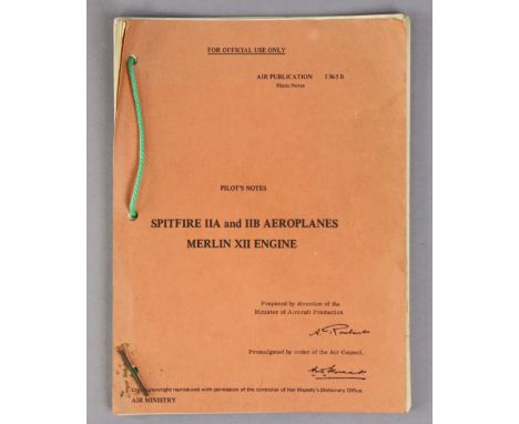 A WWII “Spitfire IIA &amp; IIB Aeroplanes Merlin XII Engine” pilot’s notebook dated 1940. 