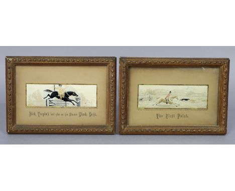 Two Stevengraph woven-silk equestrian pictures titled “Dick Turpin’s last ride on his Bonnie Black Bess”; &amp; “The First Po