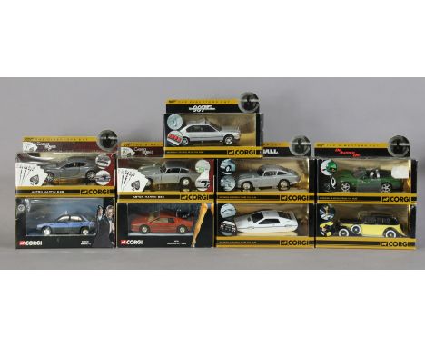 Seven Corgi classics die-cast “007 Director’s cut” series scale model cars; &amp; two ditto “Definitive Bond Collection” scal