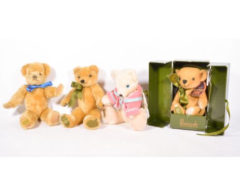 Merrythought teddy bears, jointed examples including limmited edition Alpha-Farnell Music bear XAA91M, Harrods Knightsbridge 