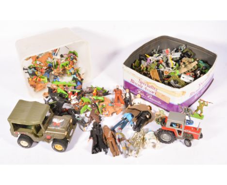 Action figures and toy soldiers, including Palitoy Star Wars figures, Britains knight figures, Britains tractor, along with M