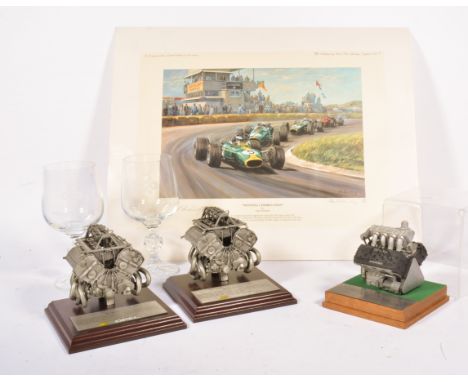 Cosworth memorabilia, including a Basset Loake made model of a DFX engine, to commemorate 150 wins in US championship Car rac