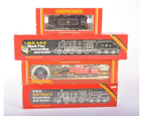 00 gauge railway locomotives by Hornby, R.053 BR 0-6-0T class 3f, R857 BR Ivatt class 2, R.055 LMS class 4P 2-6-4 tank, R840 