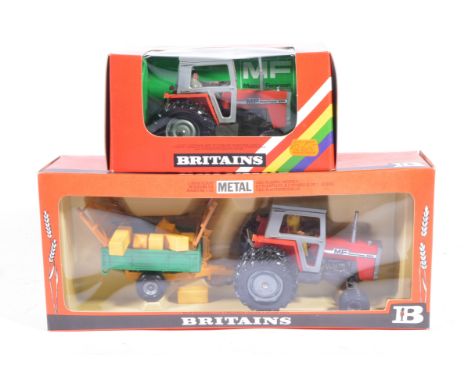 Britains Toys, Massey Ferguson 595 tractor, duel wheels with trailer no.9529, Massey Ferguson tractor no.9529, both boxed, (2